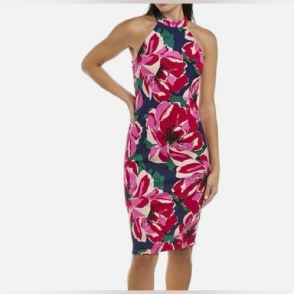 Trina Turk Pink Floral Halter Neck Sleeveless‎ Sheath Dress Size 10